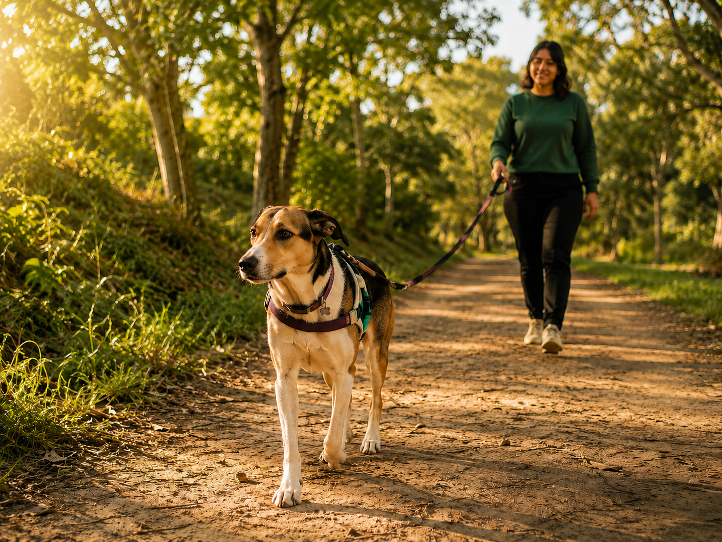 Paseo Nanai con un perro por un parque